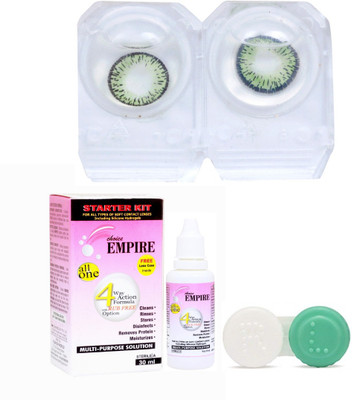 

Choice Empire Green Colored Contact Lens 1 Pair with case and solution (0 Power) Monthly Contact Lens(0, Green, Pack of 3)