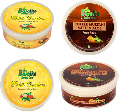 

Basaika Herbal Care Combo Face Pack 300 gms (Haldi Chandan Fairness face Pack & Coffee Multani Mitti & Aloe face pack)(300 g)