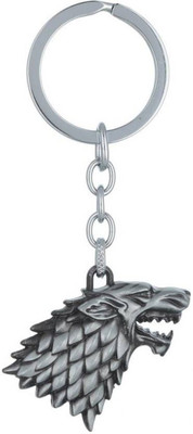Rustyherschel Game of Thrones GOT House Stark Winter is Coming Dire Wolf Head Sigil Silver Metallic Design-4 Key Chain (Silver) Key Chain