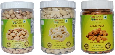 

Veg E Wagon Almonds Regular,Cashew XXL BOLD&Pista Whole Premium(250gm each) Almonds, Pistachios, Cashews(750 g, Plastic Bottle)