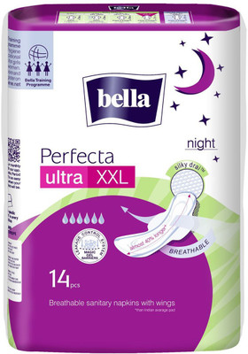 

BELLA Perfecta Night Ultra Thin Sanitary Napkins Covered with Silky Drai- 14 Pieces (XXL) Sanitary Pad(Pack of 14)