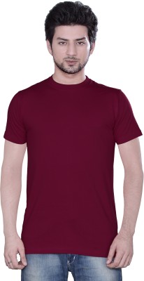 zebu Solid Men Round Neck Maroon T-Shirt