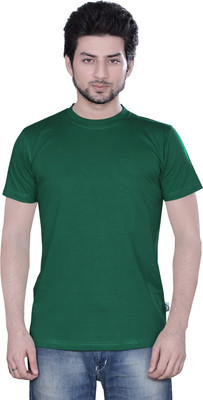 zebu Solid Men Round Neck Dark Green T-Shirt