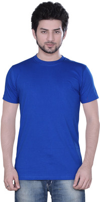zebu Solid Men Round Neck Blue T-Shirt