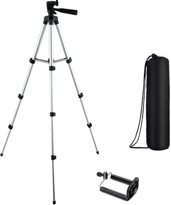 

WEBSTER Tripod-3110 Adjustable Aluminium High Quality Lightweight Camera Stand With Three-Dimensional Head & Quick Release Plate For Video Cameras, Portable Tripod With Mobile Holder Clip Holder Tripod(Silver, Black, Supports Up to 1500 g)