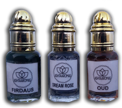 

ASHTAAROMAS 3 Pcs Combo of Firdaus, Dream Rose and Oud Attar (Each 8ml) Real Long Lasting Attar Premium Combo Attar and Super Saver Pack Floral Attar(Floral)