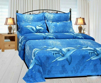 SHIV TEXTILE 144 TC Polycotton Double 3D Printed Flat Bedsheet(Pack of 1, Multicolor)