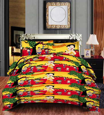 SHIV TEXTILE 144 TC Polycotton Double 3D Printed Flat Bedsheet(Pack of 1, Multicolor)