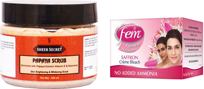 

Sheer Secret Papaya Scrub 300ml 300ml and Fem Saffron Bleach 64g(Set of 2)