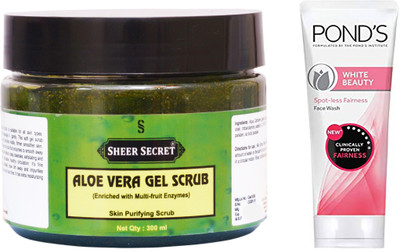 

Sheer Secret Aloe Vera Scrub 300ml and Pond's White Beauty Face Wash 100ml(Set of 2)