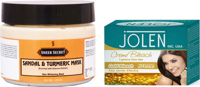 

Sheer Secret Sandal & Turmeric Mask 300ml and Jolen Gold Bleach 35g(Set of 2)