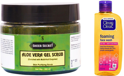 

Sheer Secret Aloe Vera Scrub 300ml and Clean & Clear Foaming Face Wash 100ml(Set of 2)