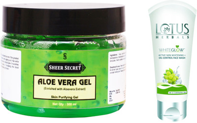 

Sheer Secret Aloe Vera Gel 300ml and WhiteGlow Active Skin Whitening + Oil Control Face Wash 100ml(Set of 2)