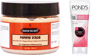 

Sheer Secret Papaya Scrub 300ml 300ml and Pond's White Beauty Face Wash 100ml(Set of 2)