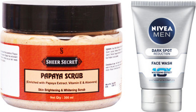 

Sheer Secret Papaya Scrub 300ml 300ml and Nivea Men Dark Spot Reduction Face Wash 100ml(Set of 2)