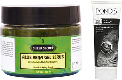 

Sheer Secret Aloe Vera Scrub 300ml and Pond's Pure White Face Wash 100ml(Set of 2)