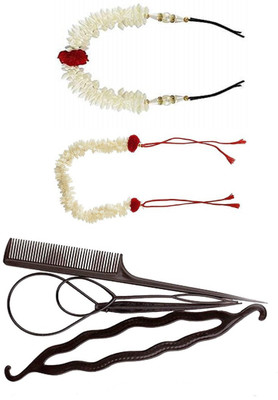 

S R Enterprises hair juda bun diy kit and 1 pcs pin gajra and 1 pcs thread gajra [pack of 6pcs](Set of 6)
