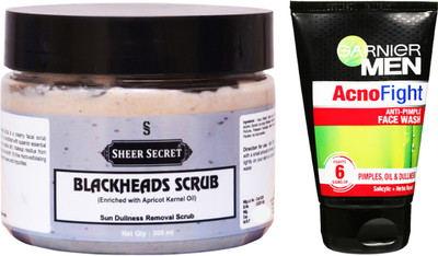 

Sheer Secret Blackheads Scrub 300ml and Garnier Men Acno Fight Face Wash 100ml(Set of 2)