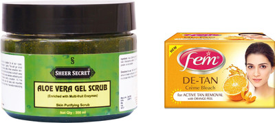 

Sheer Secret Aloe Vera Scrub 300ml and Fem De-Tan Bleach 30g(Set of 2)
