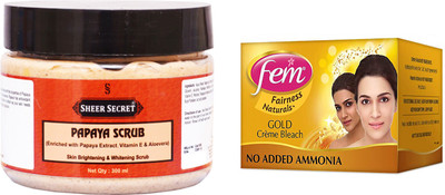 

Sheer Secret Papaya Scrub 300ml 300ml and Fem Gold Bleach 40g(Set of 2)