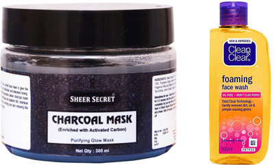 

Sheer Secret Charcoal Mask 300ml and Clean & Clear Foaming Face Wash 100ml(Set of 2)