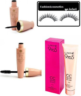 

FASHION1COSMETICS Combo of Lakme 9to5 complexion care cream,waterproof eyeliner,mascara,eyelashes (set of 4)(Set of 4)