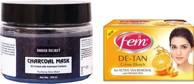 

Sheer Secret Charcoal Mask 300ml and Fem De-Tan Bleach 30g(Set of 2)