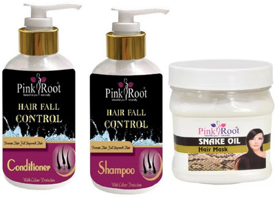 

Pink Root Hair Fall Control Shampoo, Conditioner with Snake Oil Mask(Set of 3)