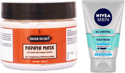 

Sheer Secret Papaya Mask 300ml and Nivea Men Oil Control Face Wash 100ml(Set of 2)