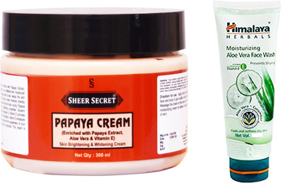 

Sheer Secret Papaya Cream 300ml and Himalaya Aloe Vera Face Wash 100ml(Set of 2)