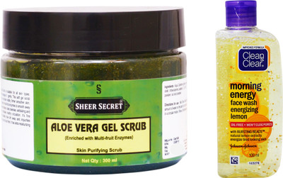 

Sheer Secret Aloe Vera Scrub 300ml and Clean & Clear Morning Energy Lemon Face Wash 100ml(Set of 2)