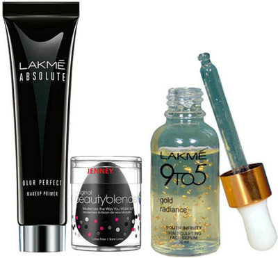 

jenney sponge puff with lakme absolute blur perfect primer & Lakme 9 To 5 Serum(Set of 3)