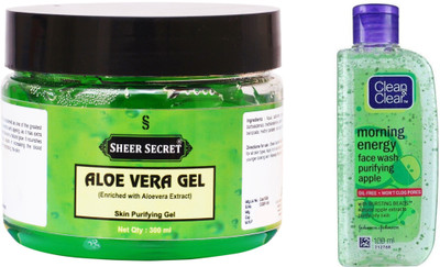 

Sheer Secret Aloe Vera Gel 300ml and Clean & Clear Morning Energy Apple Face Wash 100ml(Set of 2)