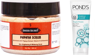 

Sheer Secret Papaya Scrub 300ml 300ml and Pond's Pimple Clear Face Wash 100ml(Set of 2)