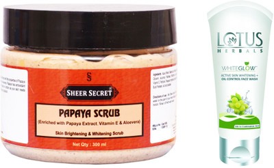 

Sheer Secret Papaya Scrub 300ml 300ml and WhiteGlow Active Skin Whitening + Oil Control Face Wash 100ml(Set of 2)
