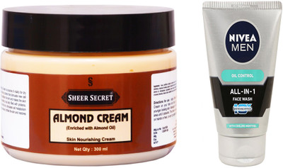 

Sheer Secret Almond Cream 300ml and Nivea Men All In 1 Face Wash 100ml(Set of 2)