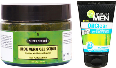 

Sheer Secret Aloe Vera Scrub 300ml and Men Oil Clear Face Wash 100ml(Set of 2)