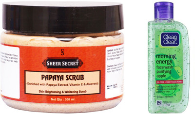 

Sheer Secret Papaya Scrub 300ml 300ml and Clean & Clear Morning Energy Apple Face Wash 100ml(Set of 2)