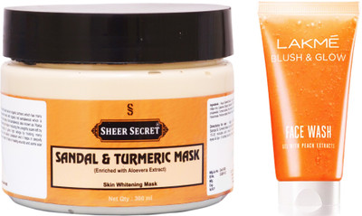 

Sheer Secret Sandal & Turmeric Mask 300ml and Blush & Glow Peach Gel Face Wash 100ml(Set of 2)