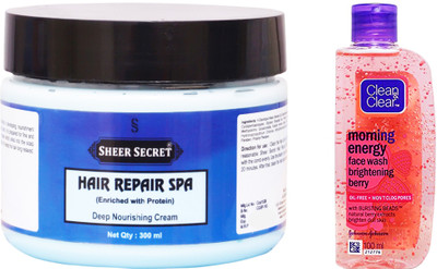 

Sheer Secret Hair Repair Spa 300ml and Clean & Clear Morning Energy Berry Face Wash 100ml(Set of 2)