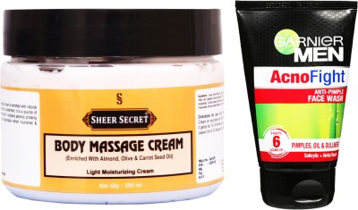 Sheer Secret Body Massage Cream 300ml and Men Acno Fight Face Wash 100ml(2 Items in the set)