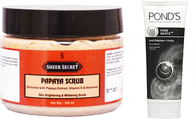 

Sheer Secret Papaya Scrub 300ml 300ml and Pure White Face Wash 100ml(Set of 2)