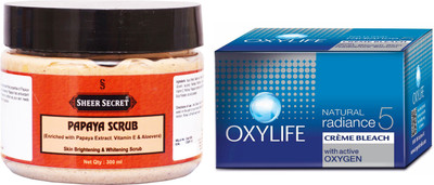 

Sheer Secret Papaya Scrub 300ml 300ml and Oxylife Bleach 27g(Set of 2)