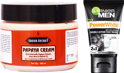 

Sheer Secret Papaya Cream 300ml and Garnier Men Double Action Face Wash 100ml(Set of 2)