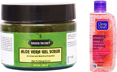 

Sheer Secret Aloe Vera Scrub 300ml and Clean & Clear Morning Energy Berry Face Wash 100ml(Set of 2)