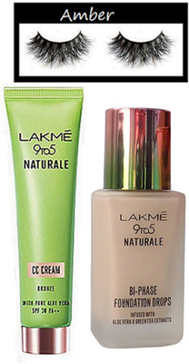

Amber Eyelashes, lakme 9to5 naturale cc cream, bi-phase foundation(Set of 3)