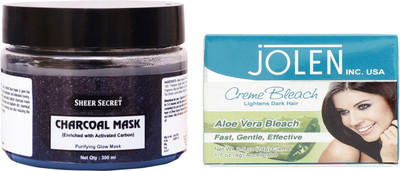 Sheer Secret Charcoal Mask 300ml and Jolen Aloe Vera Bleach 35g(Set of 2)