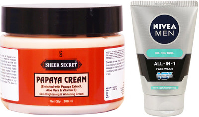 

Sheer Secret Papaya Cream 300ml and Nivea Men All In 1 Face Wash 100ml(Set of 2)