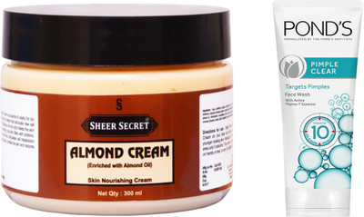 

Sheer Secret Almond Cream 300ml and Pond's Pimple Clear Face Wash 100ml(Set of 2)