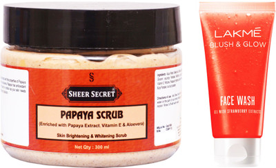 

Sheer Secret Papaya Scrub 300ml 300ml and Blush & Glow Strawberry Gel Face Wash 100ml(Set of 2)